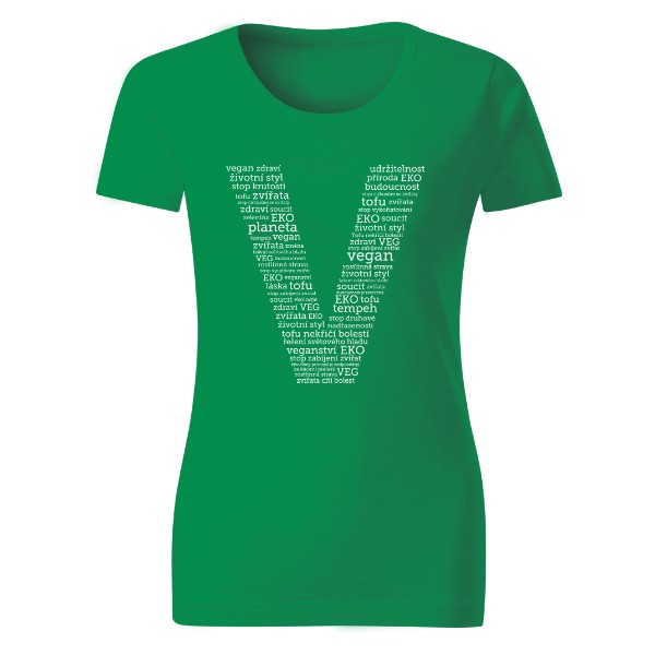písmeno V složené z Veg slov – dámské tričko Organic slub